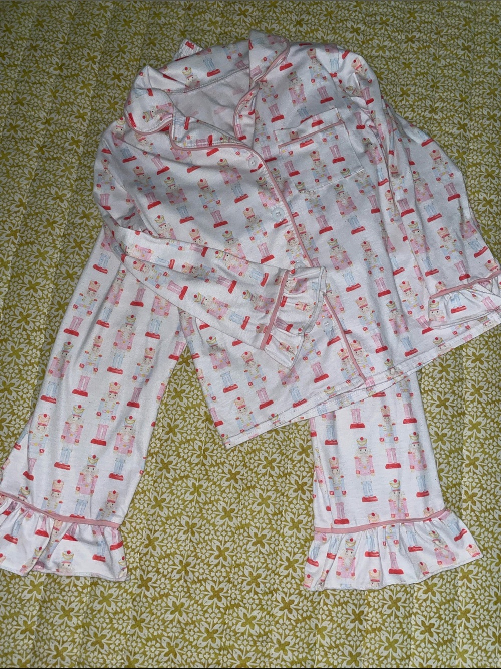 Kids White and Pink Nutcracker Print Boutique Pajama Set